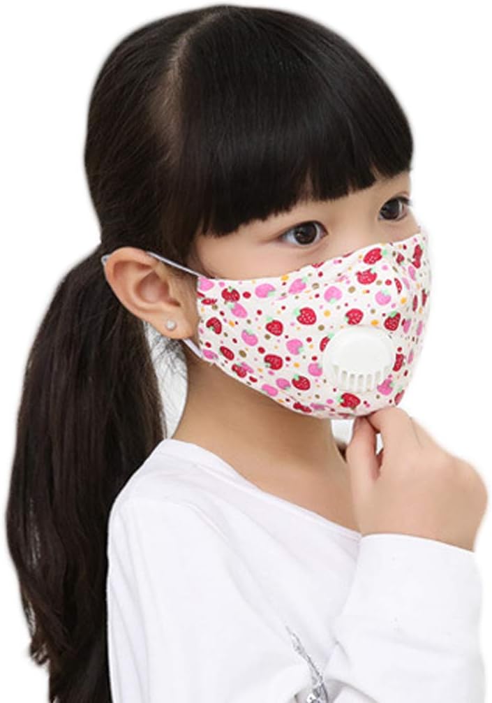 Keepart Winter Children Kids Dustproof Washable Cotton N95 Mouth Mask Cartoon Car Strawberry Printed Adjustable Respirator with Breath Valve Replaceable Filter 3-12T