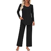 Findsweet Women's Pajama Set 2 Piece Lounge Outfits Soft Sleepwear Fall Long Sleeve Long Pant With Pockets Ladies Pjs S-3XL