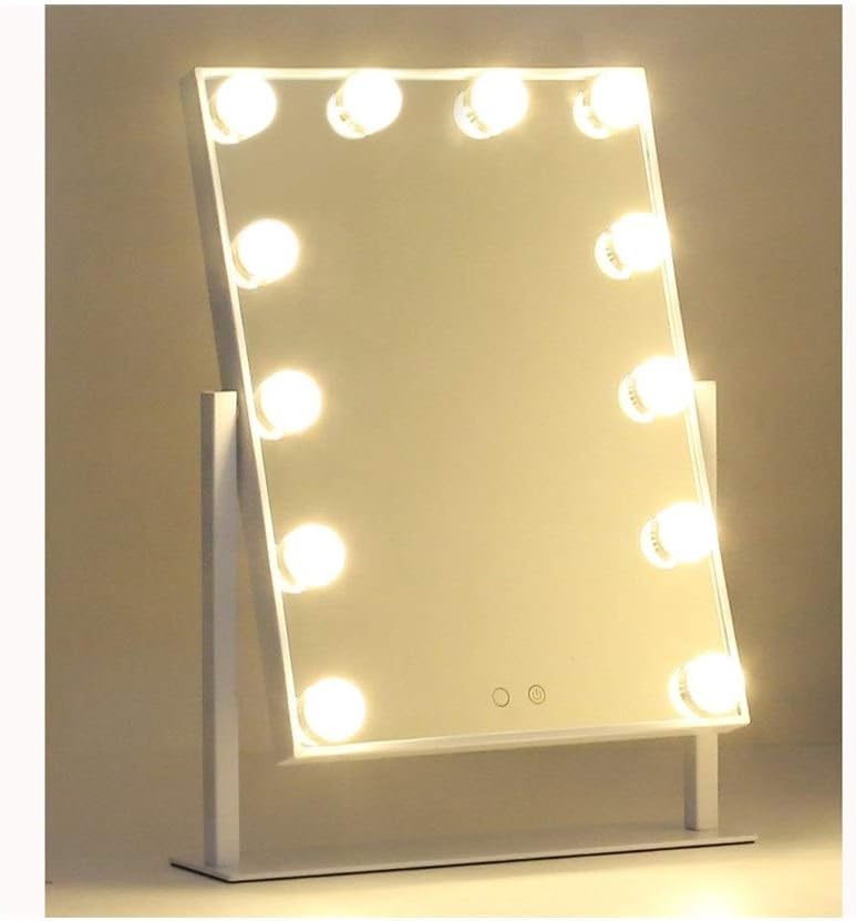 KMDB Makeup Mirror Silver With LED Light Cosmetic Dressing Table, Professional Lighting Mirror With 12 Dimmable Light Bulbs Including Power Supply