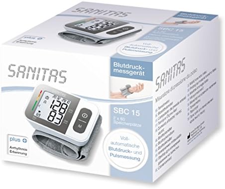 Tensiómetro de muñeca SBC 15, medición completamente automática de la presión arterial y el pulso, función de advertencia de posibles alteraciones del ritmo cardíaco