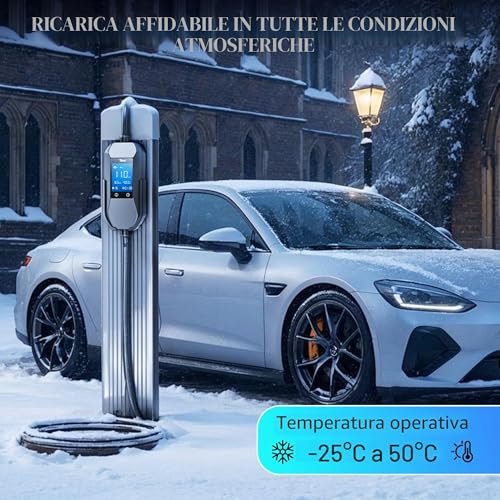 Tera Mobile Wallbox EV Charger Type 2: 11kW 400V 7.5m 6-16A Display 2.8" Three Phase CE & IP66 Charging Cable with Bag Electric Car Accessories EV Adapter P06