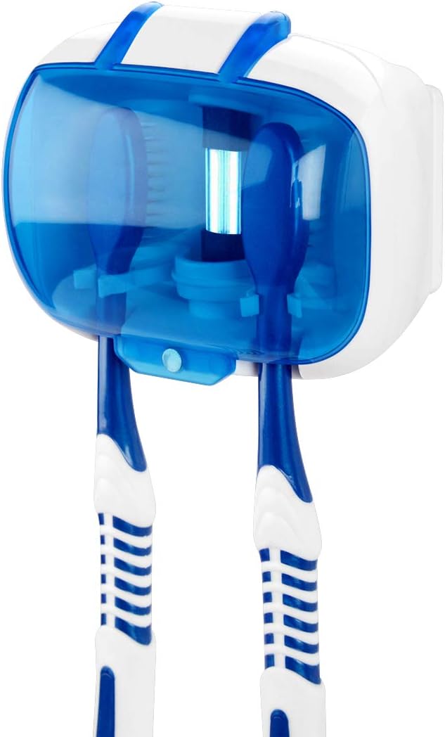 UV Toothbrush Sanitizer Sterilizer Toothbrush Holder Wall Mounted Toothbrush Organizer - Blue (2 Toothbrush Head Sterilizer Holder)