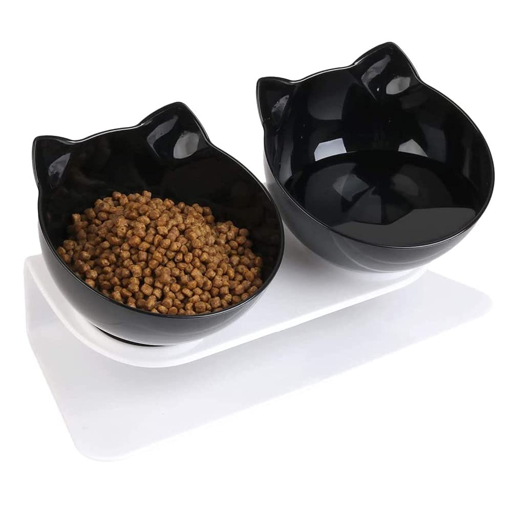 Cat Feeding Bowls, Plastic cat bowl, Tilted Anti Slip Cat Bowl, Black Double Cat Bowl, for Cats And Puppies