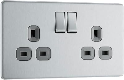 BG Electrical Flatplate Screwless Double Switched Socket 13A Brushed Steel