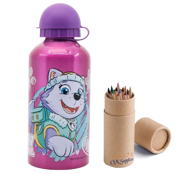 OM SUPPLIES Girl Characters Aluminium Sports Bottle 400ml - Holiday, Back to School Water Drinking Kids Lunch Children Includes Half Size 12pcs (Girl)