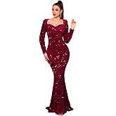 Sequin Formal Evening Party Dress Sweatheart Bodycon Long Sleeve Maxi Gown