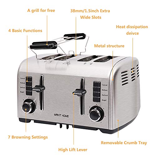 4 Slice Toaster,Extra Wide Slot Stainless Steel Toaster,Retro Small
