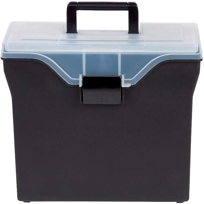 Staples Letter Size Portable Slim File Box with Organizer Top, Black