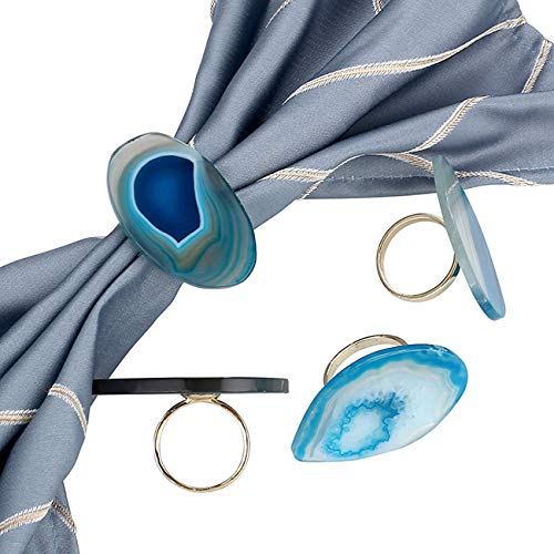 WarmHut Set of 6 Natural Agate Napkin Rings Dining Paper Serviette Rings(Blue) - Thumbnail 5