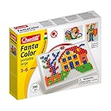 Quercetti Fantacolor Portable Large - Mosaic Pegboard with 300 Pegs - A Timeless Arrangement Game with Sturdy Carry Case for Ages 4 + (Made in Italy)