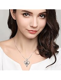 Colgante de plata de ley 925, diseño de cachorro, perro y gato, con huella de huella de cachorro, con corazón, 18.0 in