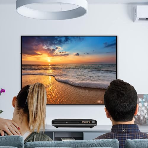 Compact HD DVD Player for TV HDMI AV Output with Cable Included, 1080P DVD-CD Player with USB Input, All Regions Free, Error Correction, Integrated PAL NTSC System (Black DVD-168)