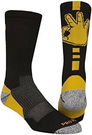 Pro Feet "3 Ball" Basketball/Athletic Crew Performance Socks-Black/Gold-Large