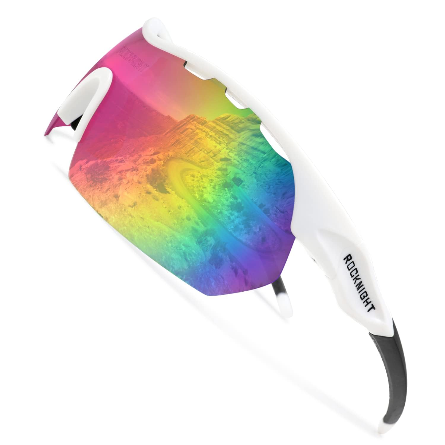 ROCKNIGHT Sport Cycling Sunglasses for Women Polarized UV Protection Pink Mirrored Sunglasses Outdoor Trendy Medium Head