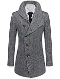 NEARKIN Mens Upturned Collar Unbalanced Wool Blend Checker Slim Fit Pea Coat