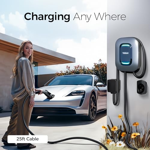 TESSAN Cargador para Vehículo Eléctrico, 48A/240V Cargador EV Inteligente Nivel 2 con Conexión Bluetooth/WiFi, Estación de Carga Rápida con Cable de 25 pies (7.5 m)