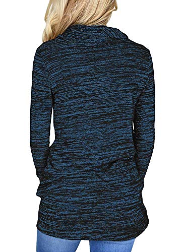 Womens Long Sleeve Cowl Neck Casual Sweatshirt Pullover Tops (S, Blue)
