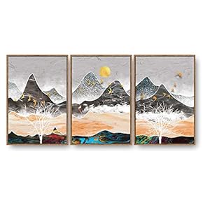 3 Piece Framed Canvas Home Artwork Decoration Abstract Nature Landscape Canvas Wall Art for Living Room, Bedroom - 16"x24"x3 Panels