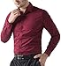 PAUL JONES Mens Classic Slim Fit Shirt Long Sleeve Dress Shirts Wine Red Casual Shirt (M)