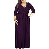 Nemidor Womens Casual V-Neck 3/4 Sleeve Plus Size Long Maxi Dress with Pockets NEM170 (14, Dark Purple)