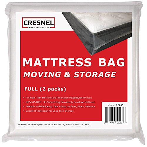 CRESNEL Mattress Bag for Moving & Long-Term Storage - Full Size - Enhanced Mattress Protection with 5 mil Super Thick Tear & Puncture Resistance Polyethylene (Value Pack of 2pcs)