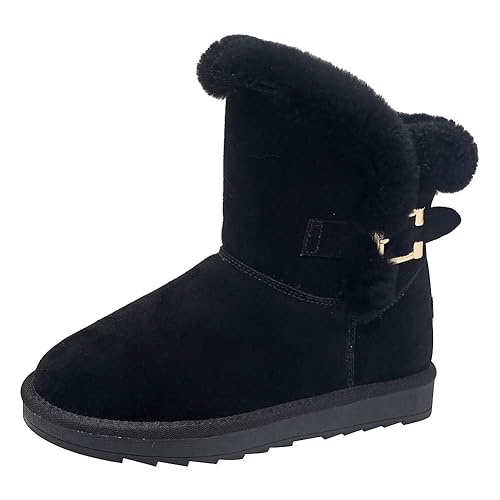 Jamron Damen Wasserdicht Stilvoll Echtleder Knöchel Schneestiefel Thermisch Wolle Lammfell Gefüttert Winterstiefel