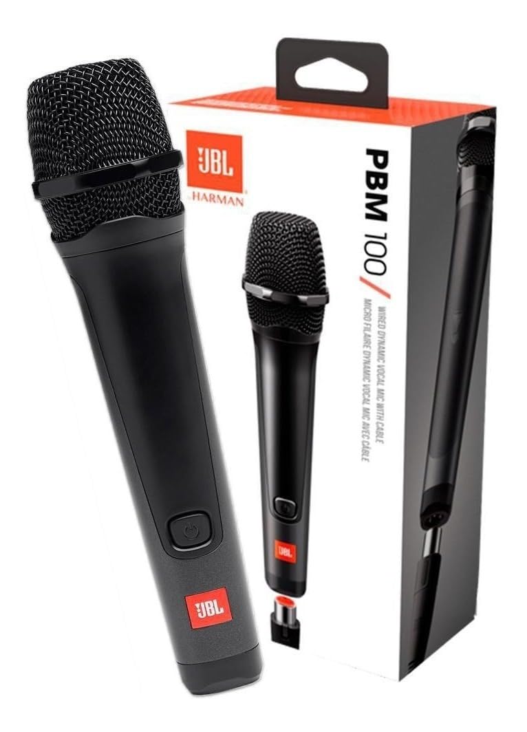 JBL PBM100 Wired Dynamic Vocal Microphone with 6.3 to 3.5 mm Plug-In Adapter Cable and Cardioid Polar Pattern, Black