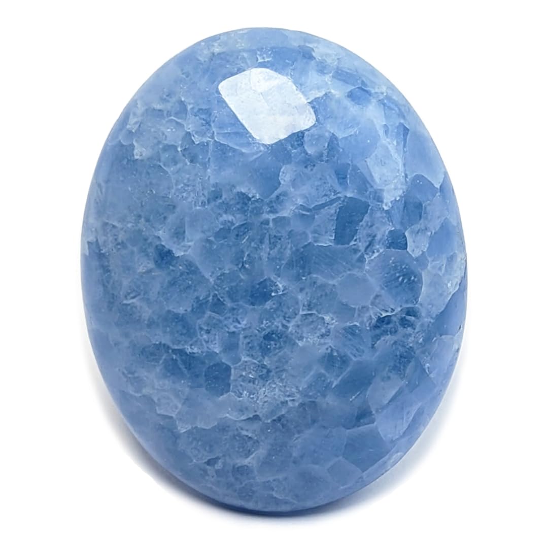Photo 1 of [Eusice] Blue Calcite Palm Stone, Polished Stones for Relaxation, Reiki Worrystone Gemstone, Natural Rocks from Madagascar, Chakra Healing Stone