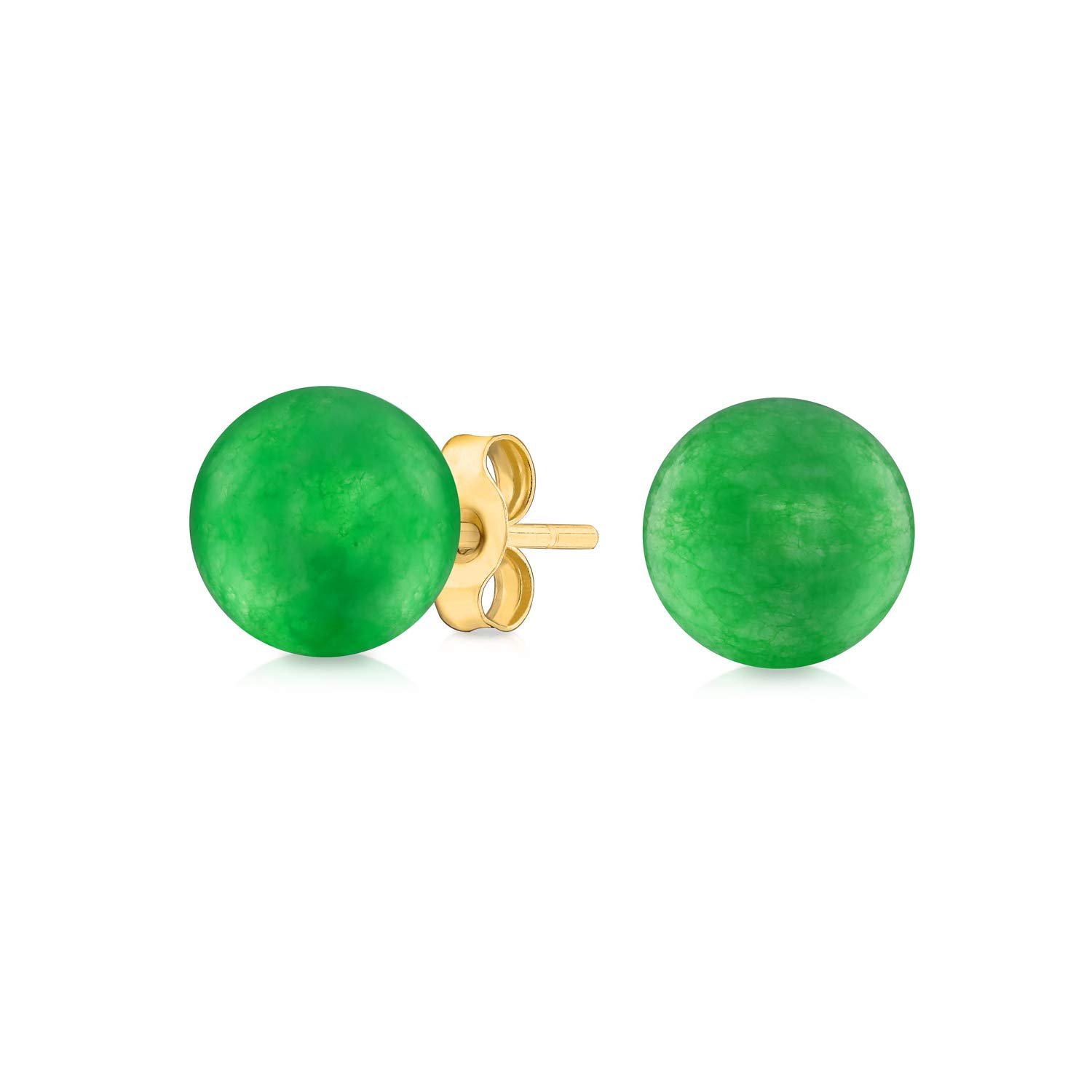 Stylish genuine Yellow Gold Green Agate Bead Ball Stud Earrings 6MM September Birthstone for Women