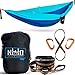 Double Camping Hammock - Portable Two Person Parachute Hammock for Outdoor Hanging. Heavy Duty & Lightweight, Best for Backpacking & Travel. River Edition (Royal Blue/Sky Blue)