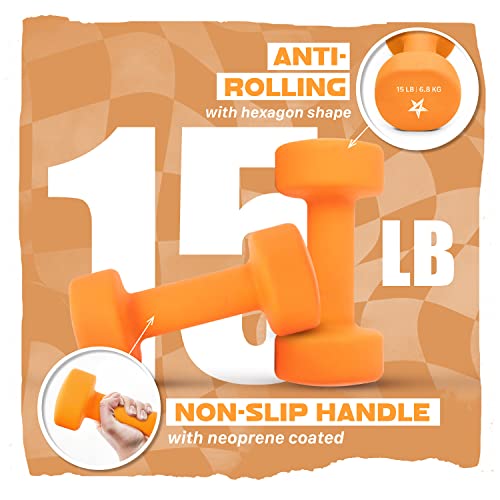 Yes4All Neoprene Coated Dumbbell Hand Weight Sets of 2 - Multiple Weight Options with 15 Colors, Hexagon Shape, Anti-roll, Anti-Slip