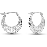 LeCalla 925 Sterling Silver Filigree Hoop Earrings | Hypoallergenic Lightweight Intricate Floral Filigree Earring Snap-Back Closure for Women