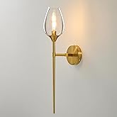 Gold Glass Wall Sconce Light: Modern Decorative Sconces Lights over Mirror - Vintage Brushed Brass Bathroom Vanity Lighting w