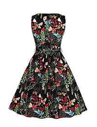 Ailixi Vestido de té para mujer Vestidos de verano con cuello en V estampado floral Vestido a media pierna con cinturón   bolsillos