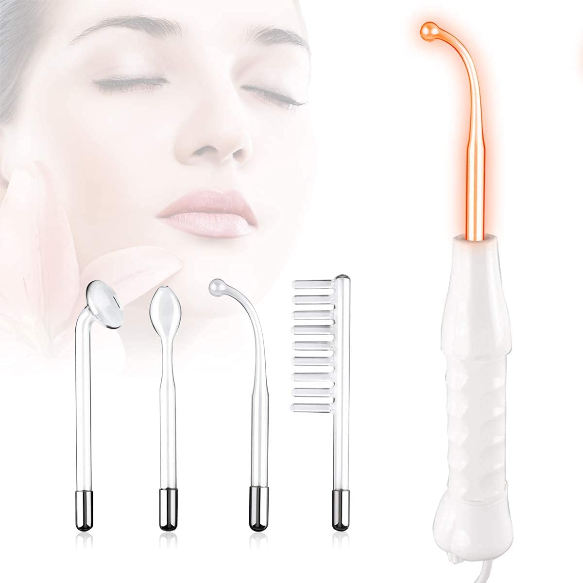 High Frequency Facial Wand Machine, ‎FAZJEUNE 4 in 1 Portable Frequency Face Massager Face Care Skin Tightening Machine Set Acne Spot Treatment Kit Reducing Puffy Eyes Wrinkles Dark Circles Freckle
