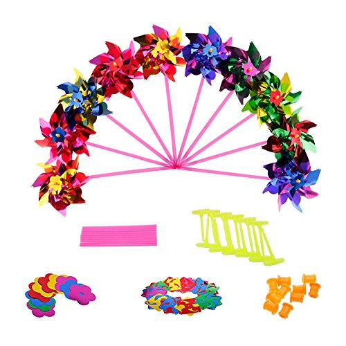 image for Sohapy 20 Pack Mixed Colors Plastic Sequined Pinwheels,Windmil Spinner