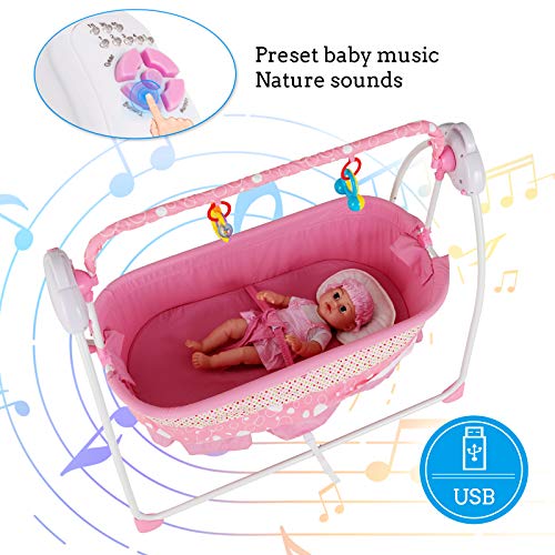Uenjoy Rocking Multifunction Baby Swing Bed Automatic Bassinet Baby Basket with Remote Control, Music, Timing, Adjustable Speed, Pink