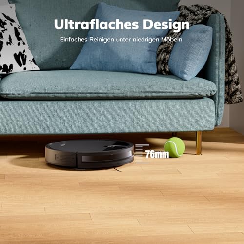 EASINE Robot Vacuum Cleaner, Brushless Design Vacuum Cleaner Robot, Strong Vacuum, Self-Charging, Remote Control, Flat, Suitable for Pet Hair and Hard Floors, E3
