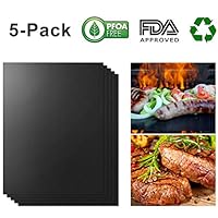 Teletrogy Grill Mat Set of 5 100% Non-Stick BBQ Grill Mats Heavy Duty Reusable and Easy to Clean FDA-Approved Grilling Accessories Works on Electric Grill Gas Charcoal BBQ and More 15.7 x 13 Inch Bla