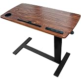 Over Bed Table Pneumatic Adjustable Height Stand Desk with Hidden Wheels USB Ports Pad Slot Mobile Laptop Standing Desk Cart, Podium Table (Walnut, 32X16 inshes)