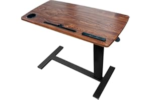 USUMAIRU Over Bed Table Pneumatic Adjustable Height Stand Desk with Hidden Wheels USB Ports Pad Slot Mobile Laptop Standing Desk Cart, Podium Table (Walnut, 32X16 inshes)