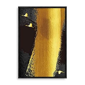 Framed Canvas Home Artwork Decoration Golden Abstract Art Canvas Wall Art for Living Room, Bedroom - 16x24 inches