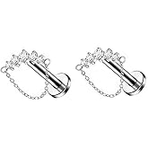 Niaspi Crystal Chain Dangle Cartilage Earring 18G CZ Labret Monroe Lip Rings Chains Tassel Dangle Tragus Helix Cartilage Stud Earrings Piercing Jewelry for Women Men