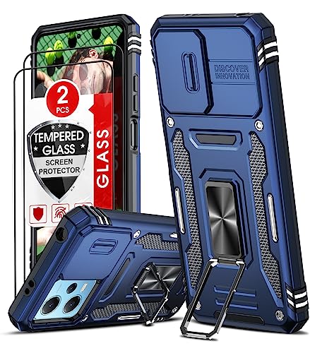 LeYi Coque pour Xiaomi Poco X5 5G/Redmi Note 12 5G(Pas 4G Protection Caméra et Anneau Support avec Lentille Coulissante Couverture, Étui de PC Dur et TPU Silicone Cover Antichoc Housse Case Bleu