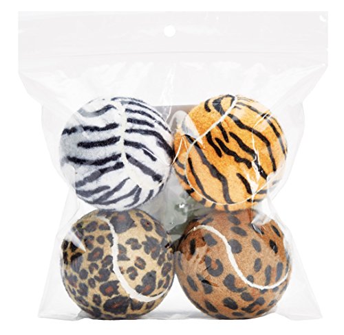 Unique Dog Fetch Squeaker Balls Animal Prints 4 Pack