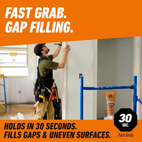 Gorilla Heavy Duty Construction Adhesive, All Weather Indoor & Outdoor, Paintable, Gap Filling, Non-Foaming, 9oz/266mL, Cartridge, White, (Pack of 1)