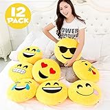 Liberty Imports 12 Pack - Large Emoji Plush Pillows, 13 Inches (32 cm) Jumbo Stuffed Cushion Pillows Bulk Bundle Set (1 Dozen)