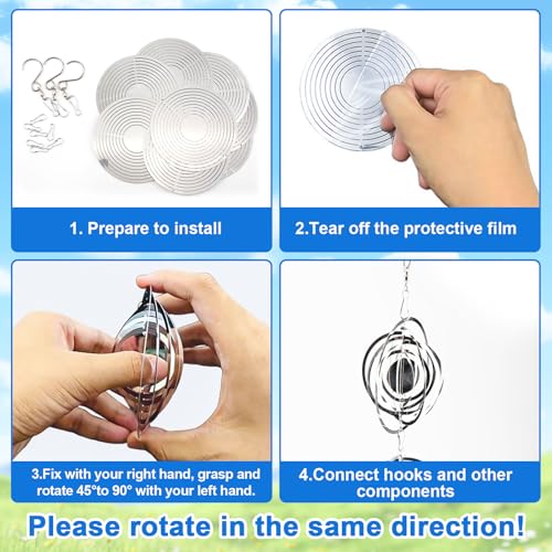 Gulxwis Reflective Bird Repeller, 3 Pieces Stainless Steel 3D Rotating Scarecrow, Wind Mill for Garden and Outdoor, Visual Repellent for Patio, Balcony and Orchard