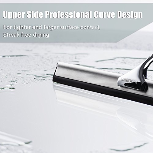 Love-KANKEI Shower Squeegee, Professional Shower Doors Glass Squeegee with 1 Replacement Rubber Blade, Wall Mount Stainless Steel Wiper Bathroom Squeegee - Thumbnail 3
