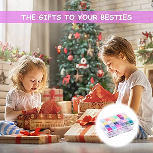 7100 Clay Beads for Jewelry Bracelet Making Kit, 24 Colors Flat Polymer Heishi Beads with Letter Beads, Gold Beads, Pendant Charms and Elastic Strings, Gift for Girls Age 6-12